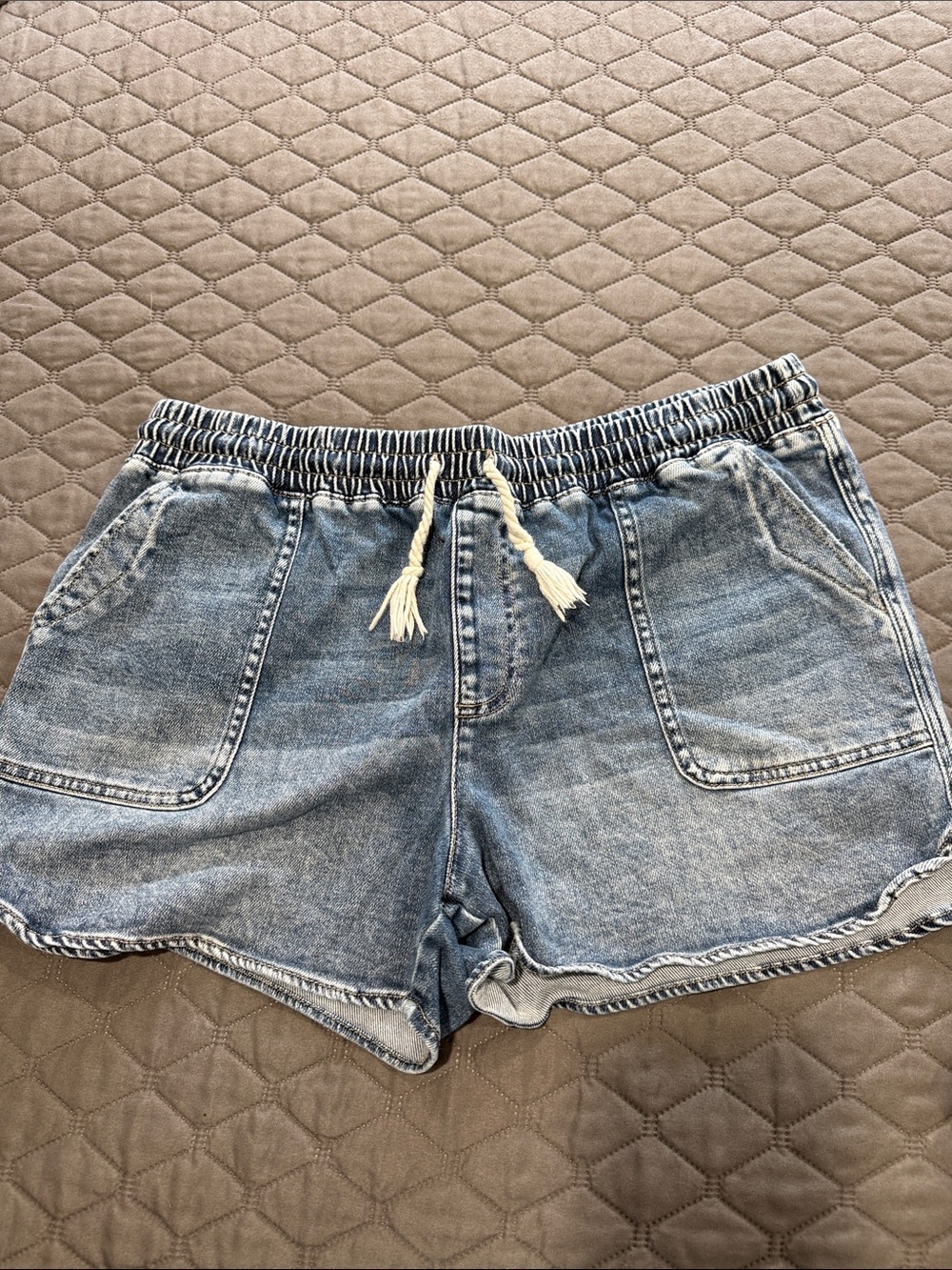 Maurices Light Wash Denim Drawstring Shorts